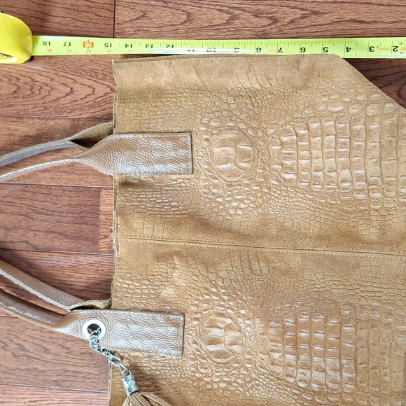 Boho Tan Leather Tote Bag - Picture 3 of 8